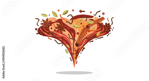 Aromatic Spices Vortex Illustration with Cinnamon and Star Anise
