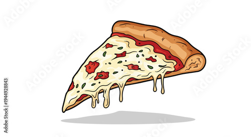 Hand Drawn Illustration of a Delicious Cheesy Pizza Slice