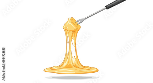 Melted Cheese Pull with Fondue Fork Illustration