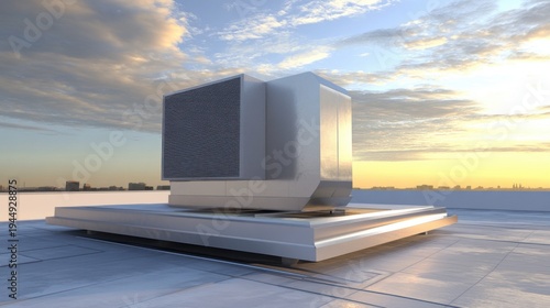 Modern Rooftop HVAC Unit Under Cloudy Sky
