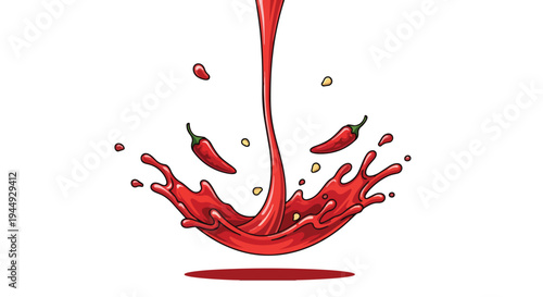 Spicy Chili Pepper Sauce Splash Illustration