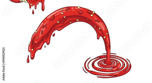 Cartoon Style Tomato Sauce Splash with Chunks and Seeds