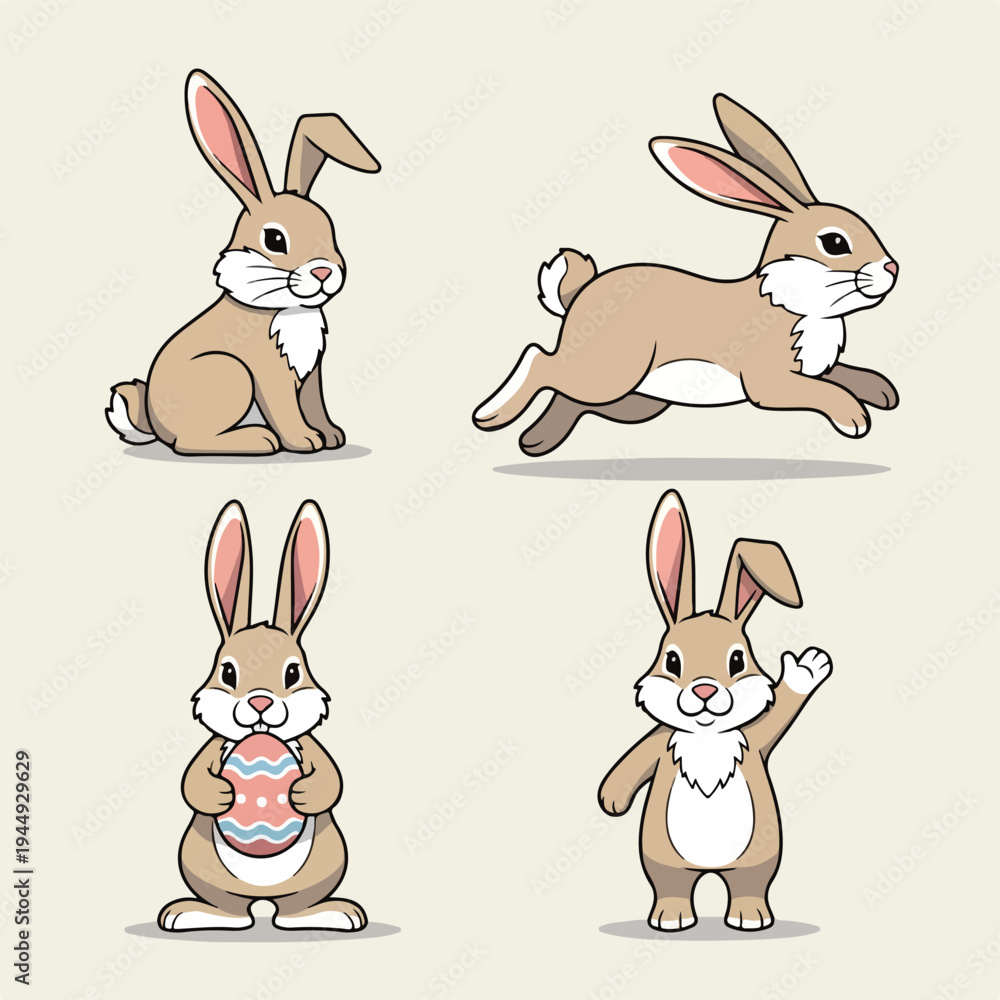 Fototapeta premium Vector set of 4 Easter bunny poses