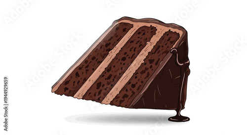 Slice of Rich Chocolate Layer Cake with Ganache Drip