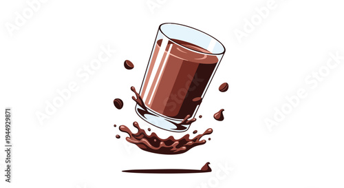 Illustration of a Glass of Chocolate Milk with Dynamic Splashes