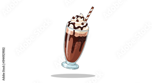 Delicious Chocolate Milkshake with Whipped Cream and Straw