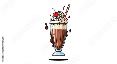 Delicious Chocolate Milkshake with Whipped Cream and Cherry Illustration