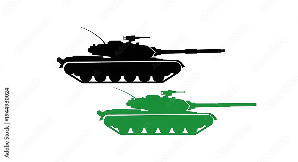 Fototapeta premium A black and a green army tank