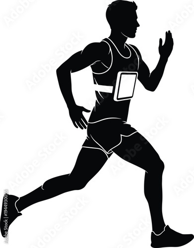 Dynamic Vector Silhouette of a Professional Male Runner Competing in a Marathon Featuring Race Bib Number for Athletic Sports Branding and Fitness Motivation