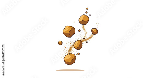 Floating Brown Rock Fragments with Dust Particles Vector Illustration