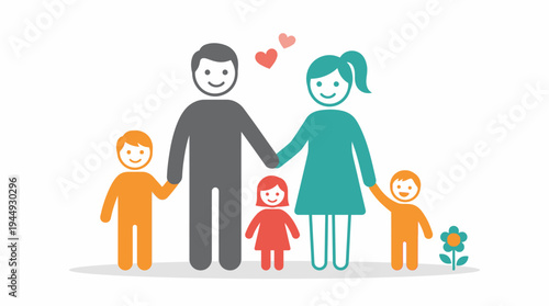 Happy Family Love Illustration – Minimalist Parents and Children Flat Vector Design