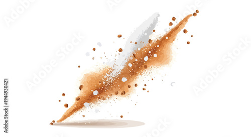 Dynamic Splash of Coffee Powder and Sugar Granules on White Background
