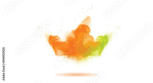 Abstract Orange and Green Powder Explosion on White Background