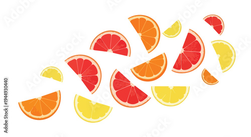 Fresh Citrus Fruit Slices Collection on White Background