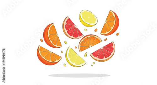 Fresh Citrus Fruit Slices Floating Illustration