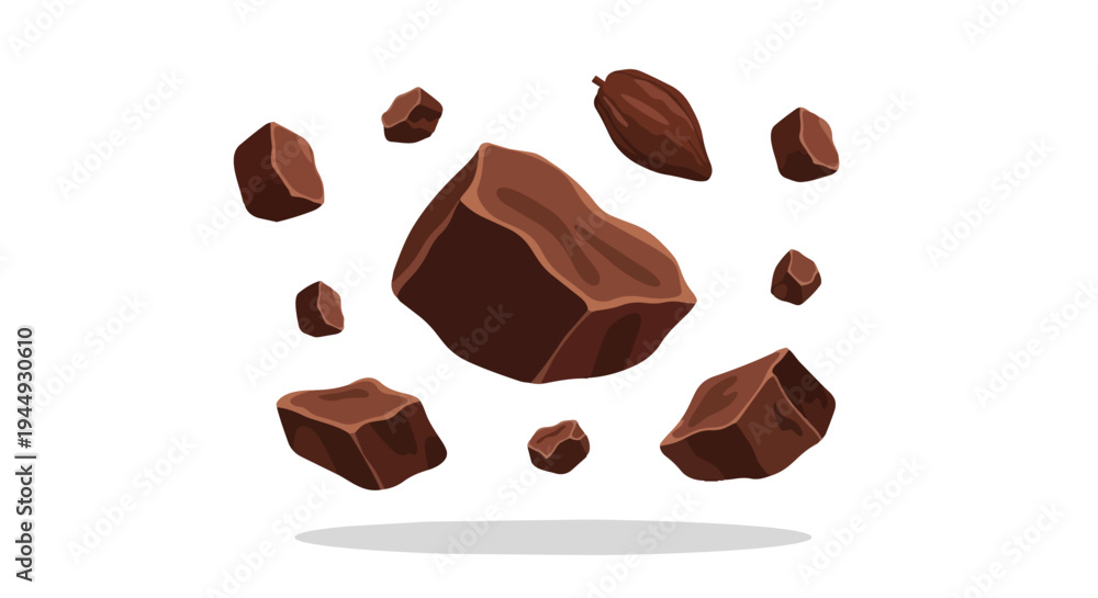 Fototapeta premium Floating Chocolate Chunks and Cocoa Bean Illustration
