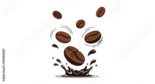 Coffee Beans Falling into Liquid Splash Illustration
