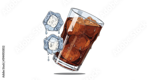 Pixel Art Illustration of a Refreshing Iced Cola Drink in a Glass