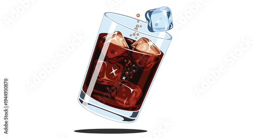 Refreshing Glass of Iced Cola or Dark Soda with Ice Cubes