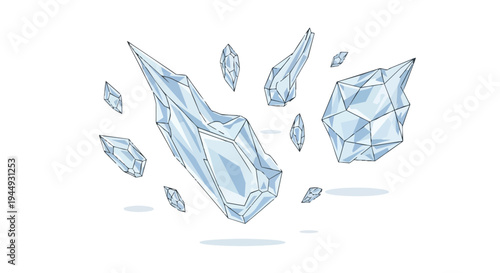 Abstract Floating Ice Shards and Crystals Illustration