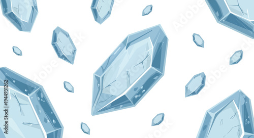 Floating Blue Ice Crystals and Frozen Shards Background