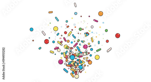 Colorful Sugar Sprinkles Explosion Isolated on White Background