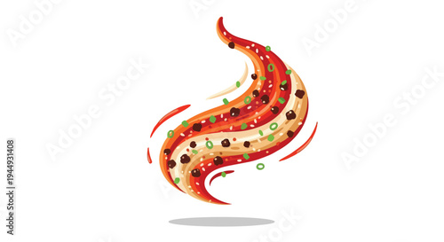 Spicy Ramen Noodle Swirl Illustration with Toppings