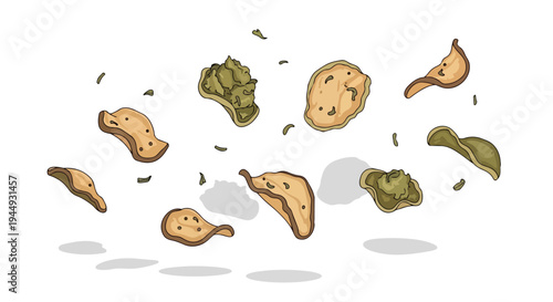 Floating Potato Chips and Crisps Illustration
