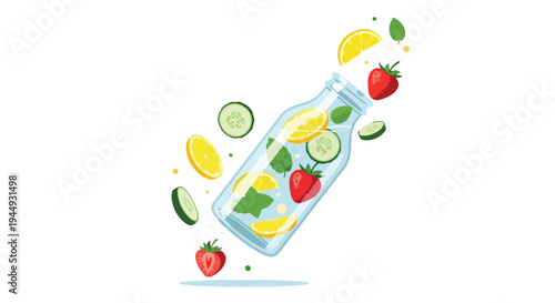 Refreshing Fruit Infused Water Bottle with Strawberry Lemon Cucumber and Mint