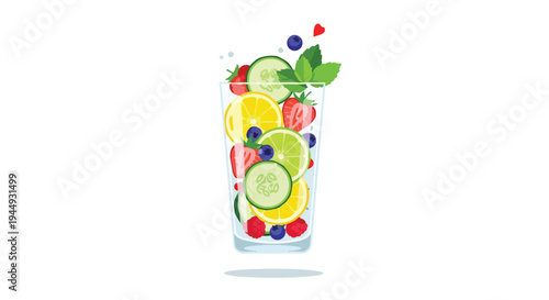 Refreshing Fruit Infused Water with Cucumber, Berries, and Citrus in a Glass