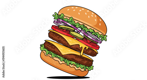 Delicious Double Cheeseburger Illustration with Fresh Ingredients
