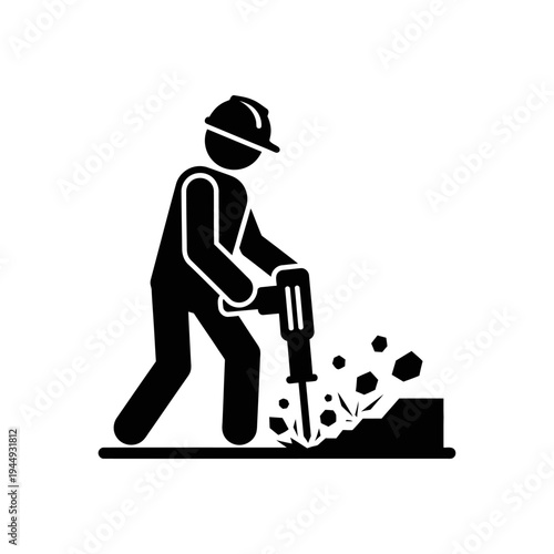 Worker Operating Jackhammer