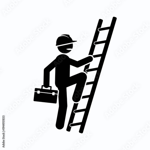 Worker Climbing Ladder