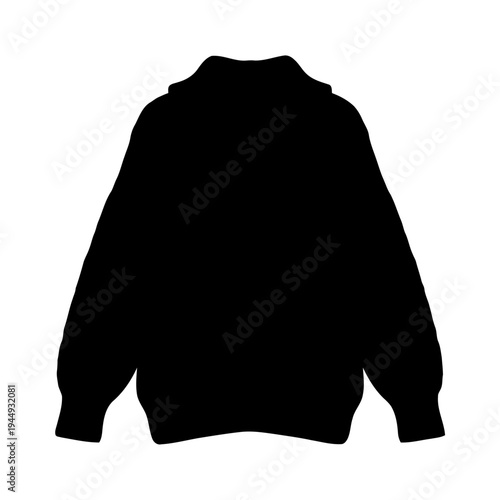 Black silhouette of a cozy, oversized, high-neck sweater isolated on a white background for apparel design mockups.