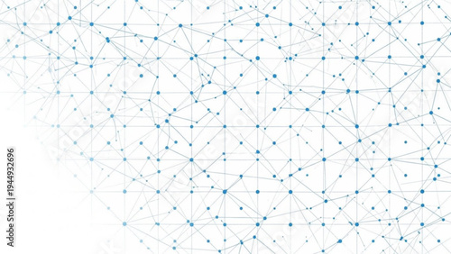 Network connections map with nodes and lines on white background illustrating data flow and communication