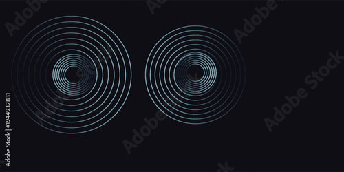 Blue abstract background with glowing circles. Swirl circular lines pattern. Geometric spiral. Twirl element. Modern graphic design. Futuristic technology concept.