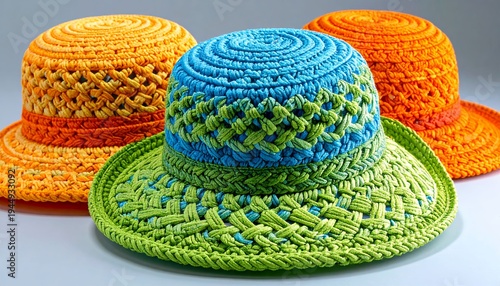 Colorful crocheted sun hats for summer fashion and sun protection accessories