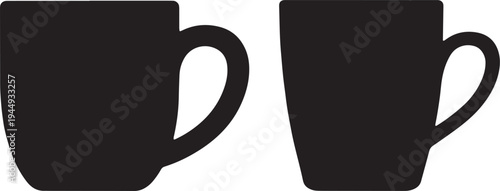 Two black silhouette coffee mugs side by side on a white background coffee cup