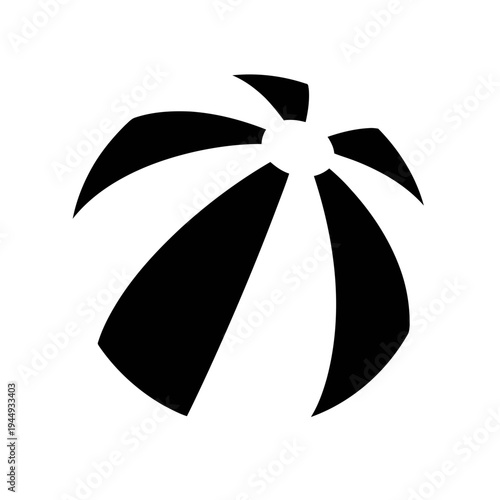An illustration of a segmented inflatable beach ball is depicted as a solid black silhouette against a stark white backdrop for graphic use.