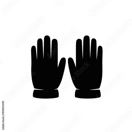 A pair of black silhouette hands is shown palm forward with fingers extended in a gesture of stopping or presenting something.