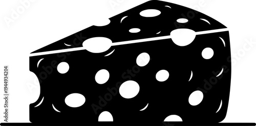 A triangular piece of cheese with large holes on a horizontal line. Drawing in one line art style with editable black stroke.
