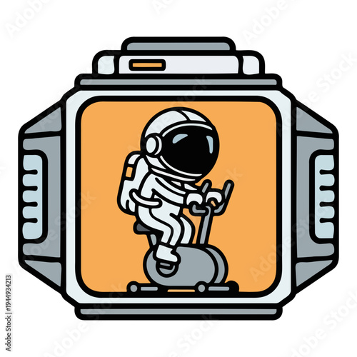 Astronaut Cycling Workout in Smartwatch Display Illustration
