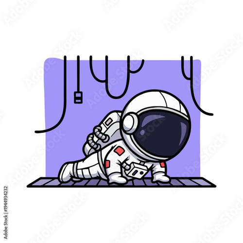 Cute Cartoon Astronaut Doing Push-ups Illustration
