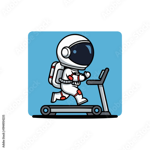 Cute Cartoon Astronaut Running on a Treadmill for Space Fitness Training Illustration