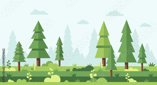 Group of Evergreen Trees Standing Tall.