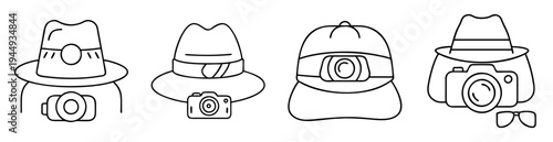 Illustrated icons of photographers with different style hats and cameras