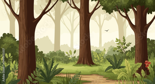 Monkey walking on forest path alone.