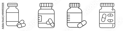 Four outlined medicine bottles containing capsules, representing various supplement options