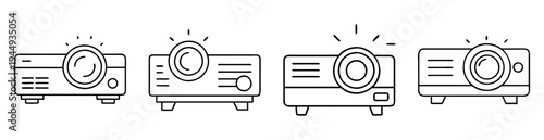 Illustration of four projectors on a white background in a simple line art style