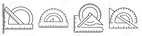 Various protractors and rulers for drafting measuring drawing in a set